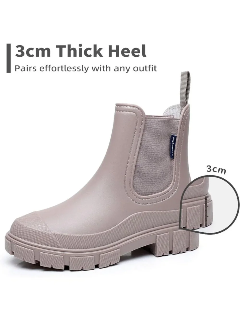 Women's Apricot Waterproof Slip-Resistant Rubber Short Ankle Chelsea rain Boots